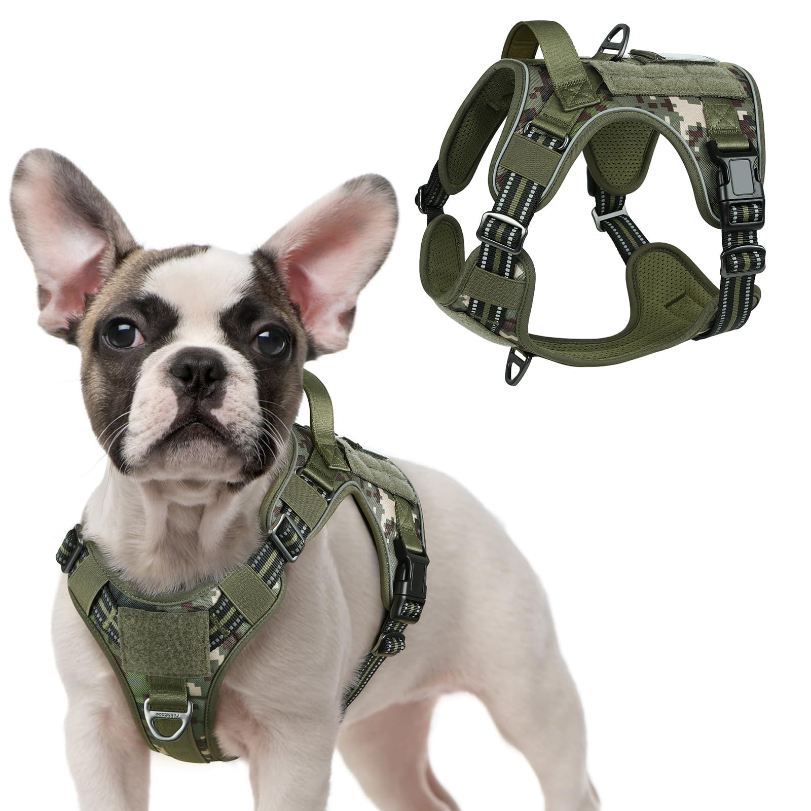 rabbitgoo Tactical Dog Harness for Small Dogs, No Pull Military Service Vest with Handle & Molle, Easy Control for Training Walking, Adjustable