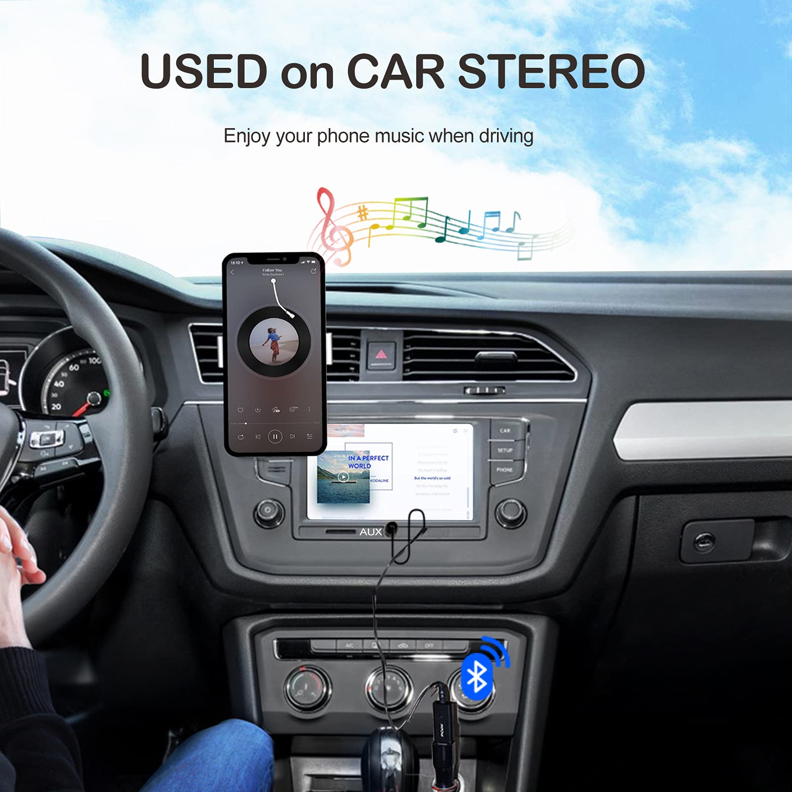 Ricevitore Bluetooth Portatile, Wireless Bluetooth Ricevitore, Senza Fili Adattatore Audio per Sistema di Altoparlanti Stereo in Auto e Casa, Compatibile con iOS/Android Telefono - Nero