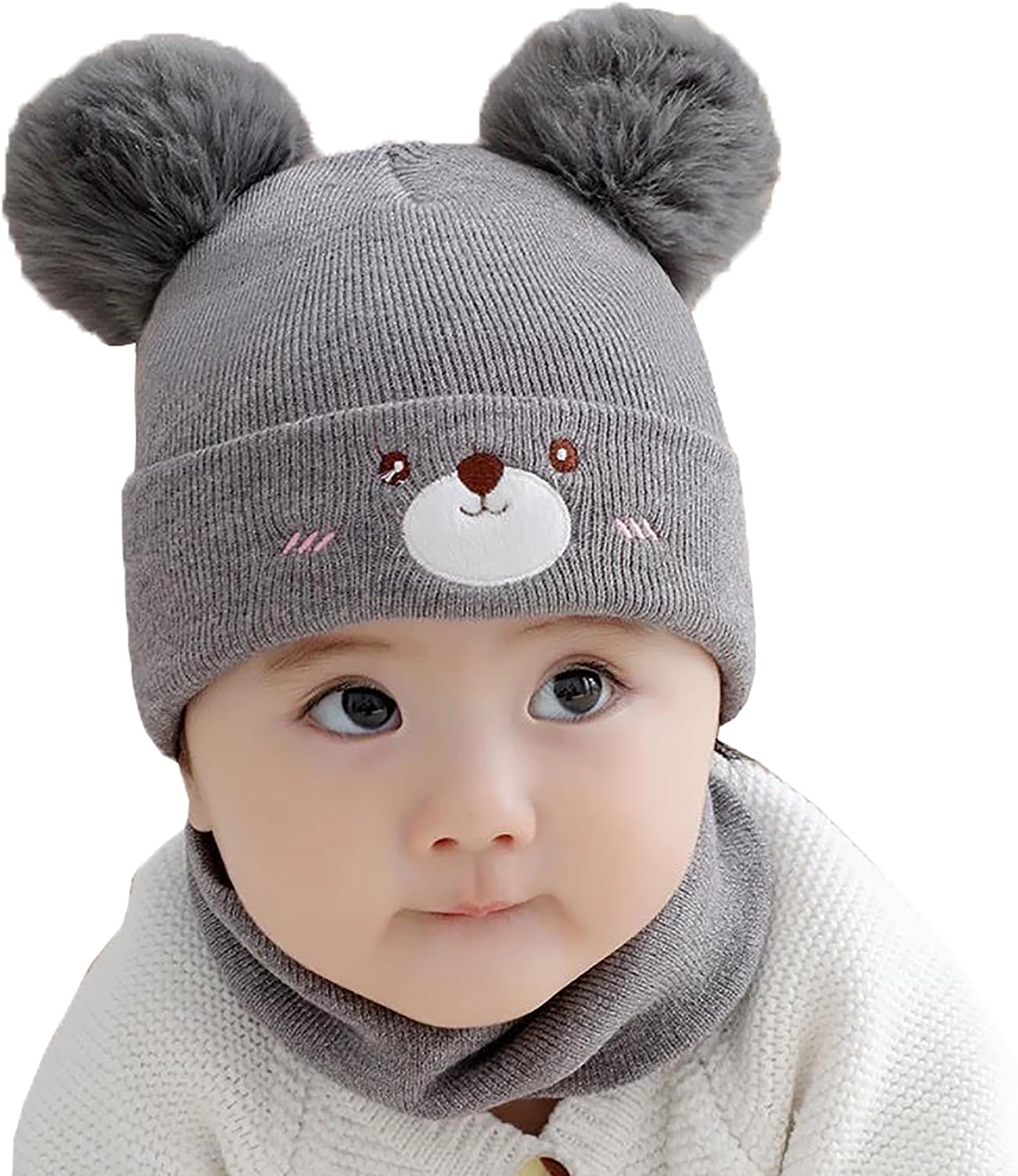 Baby's Woolen Skull Beanie Teddy Cap with Neck Warmer | Knit Woolen Hat Cap Neck Scarf Soft Wool Warm for Boys & Girs (Age: 6 Months to 3 Years)