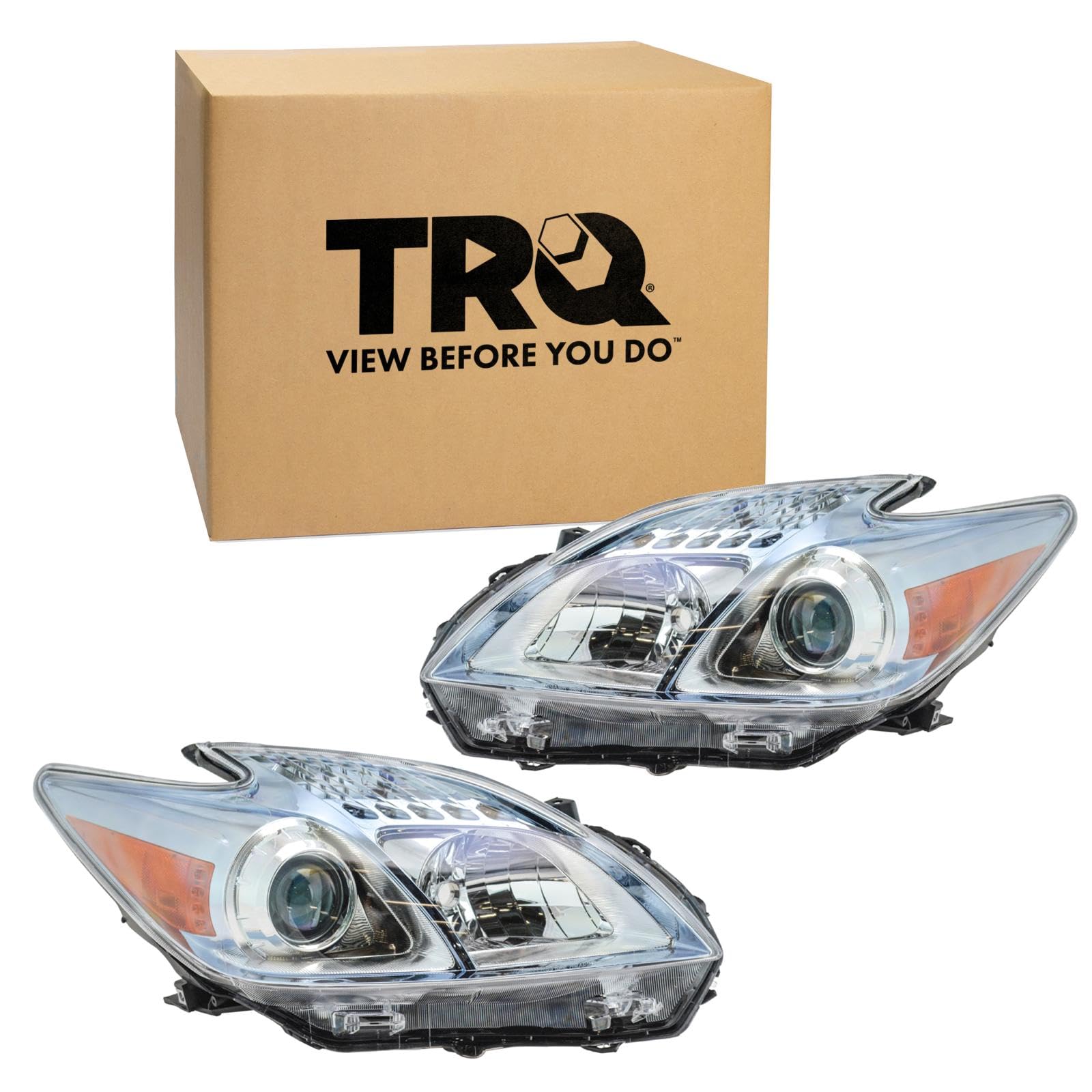 TRQ 2 Piece Headlight Assembly Set Driver &amp; Passenger Side Compatible with 2010-2011 Toyota Prius TO2518122 TO2519122