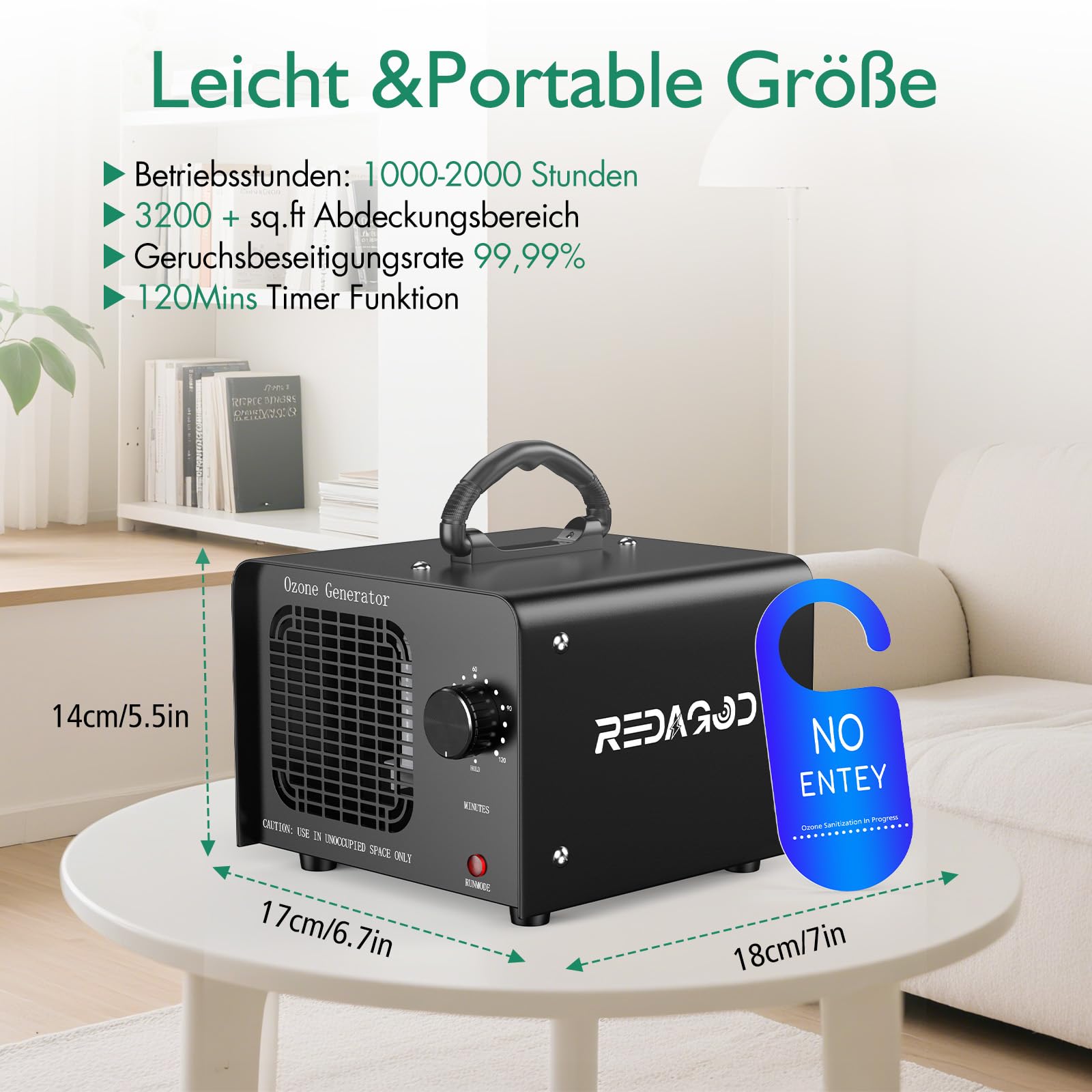 Ozongenerator 48000mg/h Ozongerät, Redagod Ozonisator Industrieller mit 120 Min Timer O3 Ozon Luftreiniger bis zu 300㎡ Geruchsneutralisierer für Auto Hotel Küchen Garage Wohnung Eisen