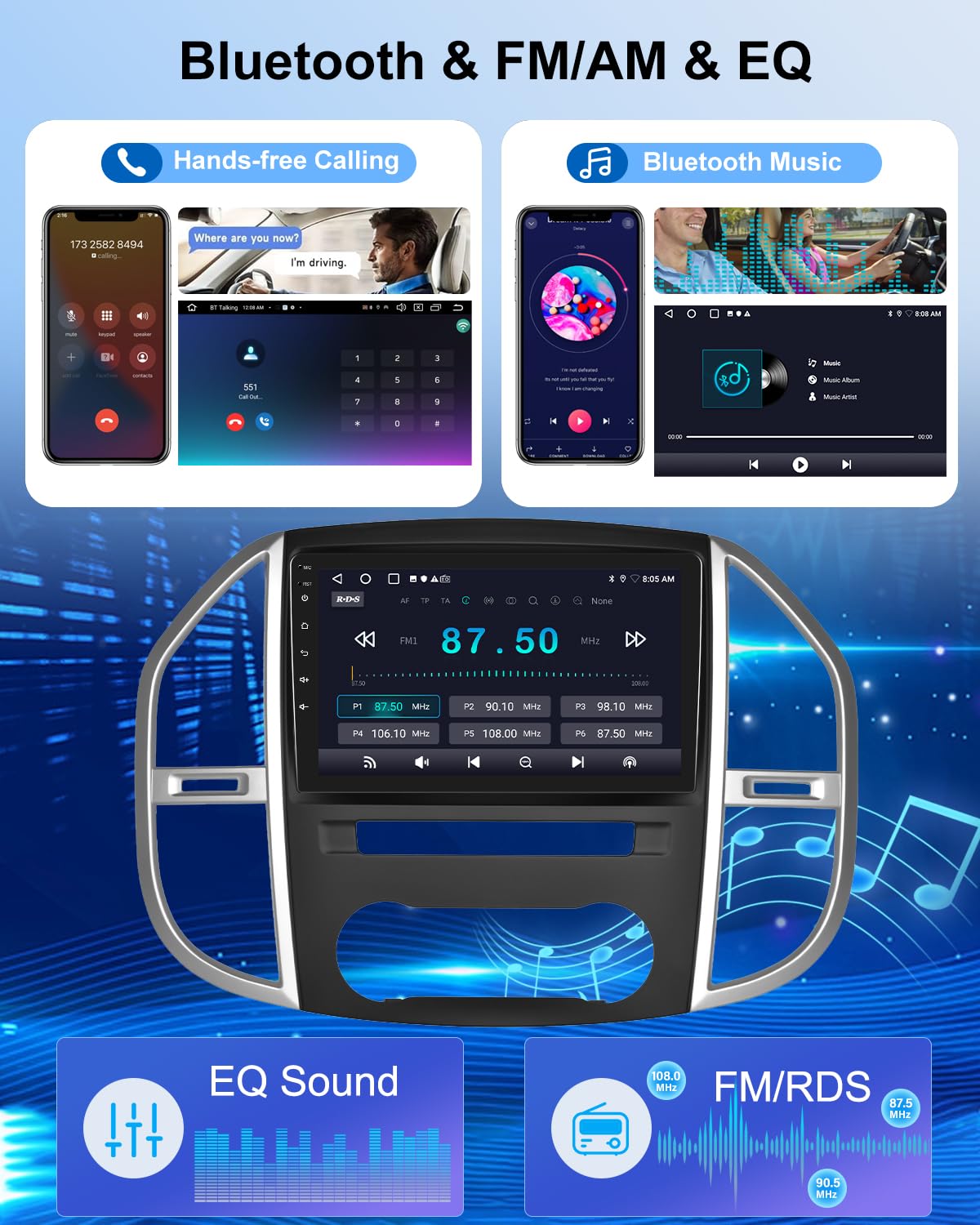 NHOPEEW 2+64G Radio Android 10.1 Pulgadas para Mercedes Benz Vito W447 2014-2020 - Soporta CarPlay & Android Auto, Navegación GPS, Control del Volante, FM RDS, Pantalla Dividida + Cámara de Reversa