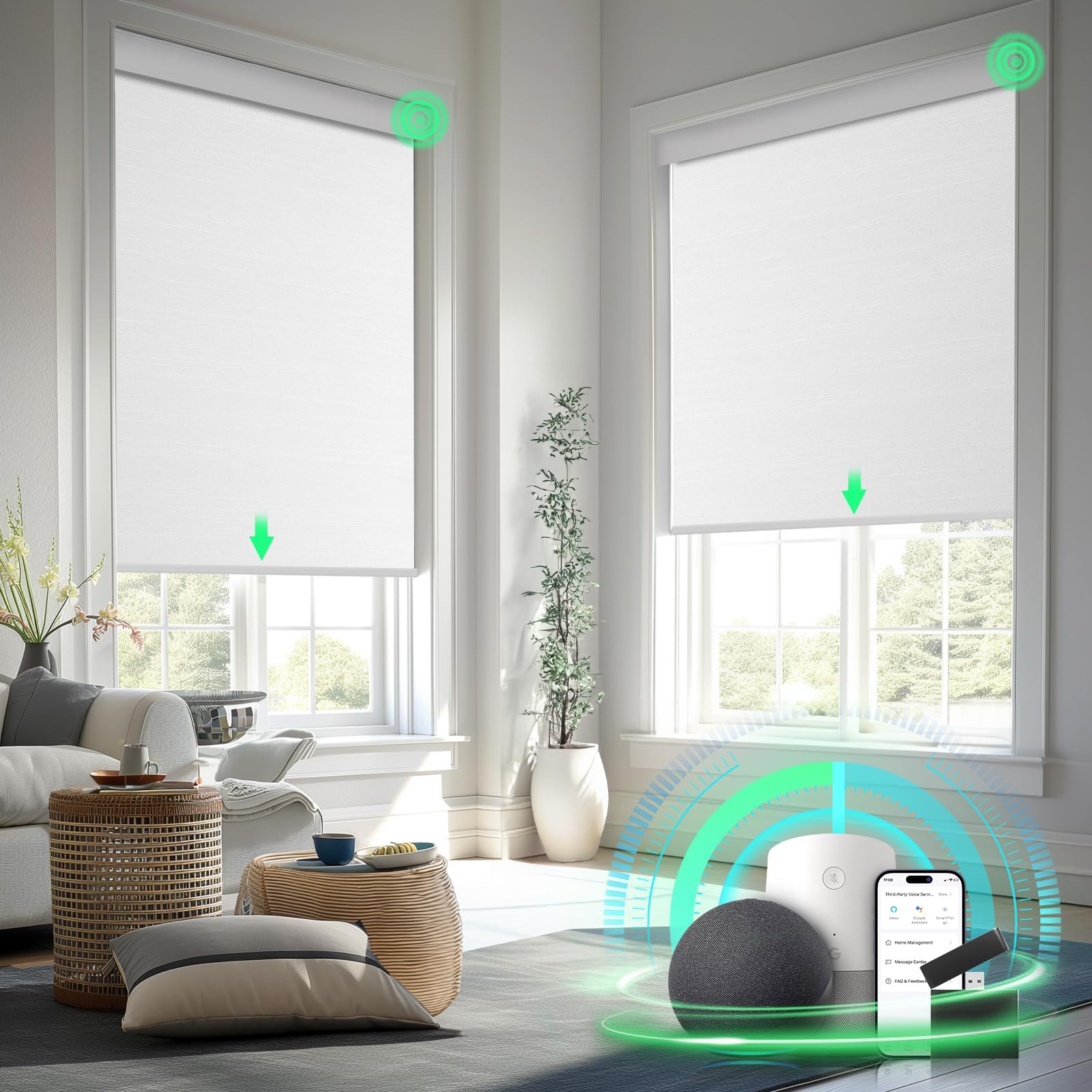 Smart Motorized Blinds with Remote Control, Blackout Roller Shades, Custom Smart Blinds with Valance, Cordless Electric Window Blinds & Automatic Shades(White,35" Wx72 H)