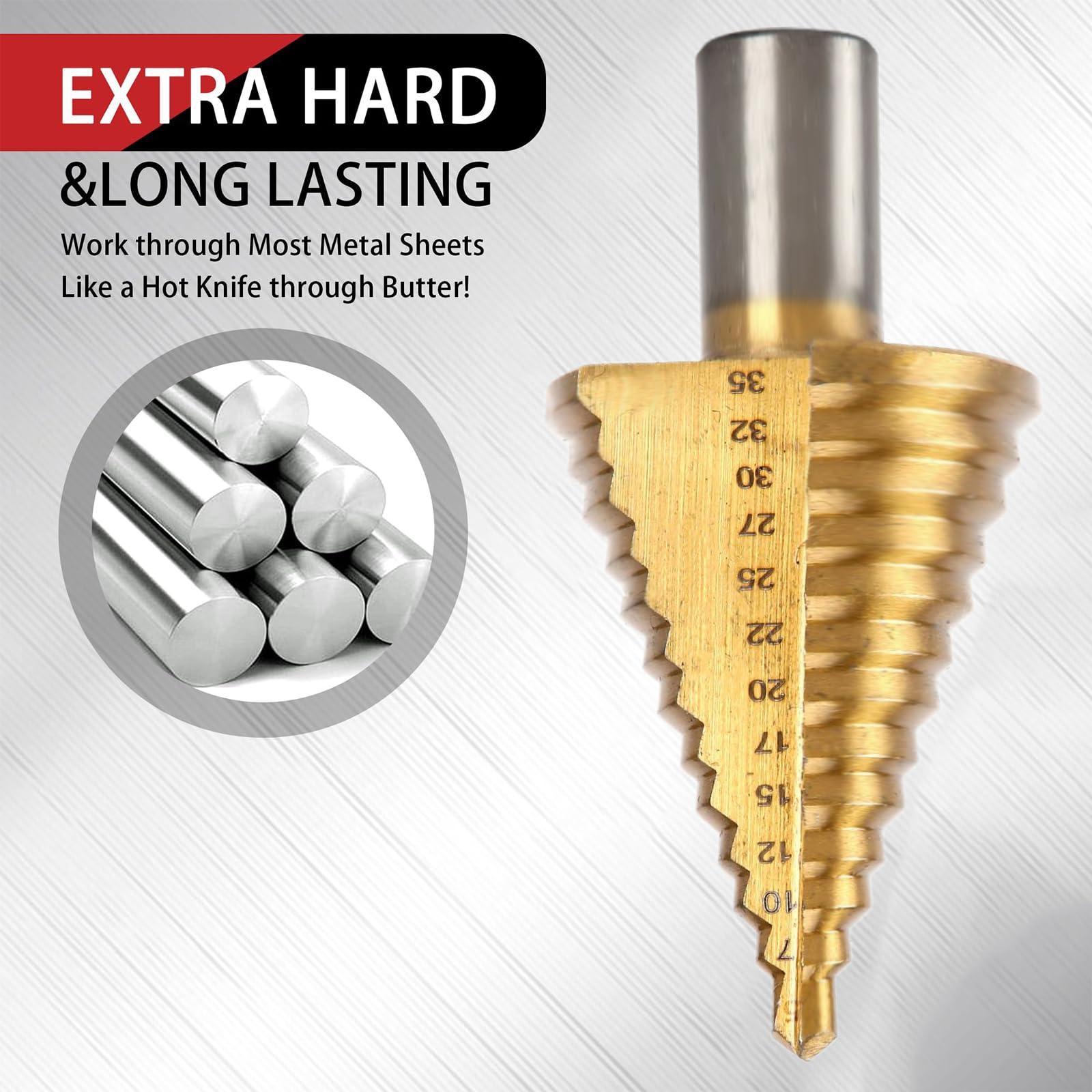 Vakki HSS Stufenbohrer 5–35 Mm – 13 Stufen, Kegelbohrer Mit TiN-Beschichtung, Für Metall, Holz, Kunststoff Vakki HSS Stufenbohrer 5–35 Mm – 13 Stufen, Kegelbohrer Mit TiN-Beschichtung, Für Metall, Holz, Kunststoff