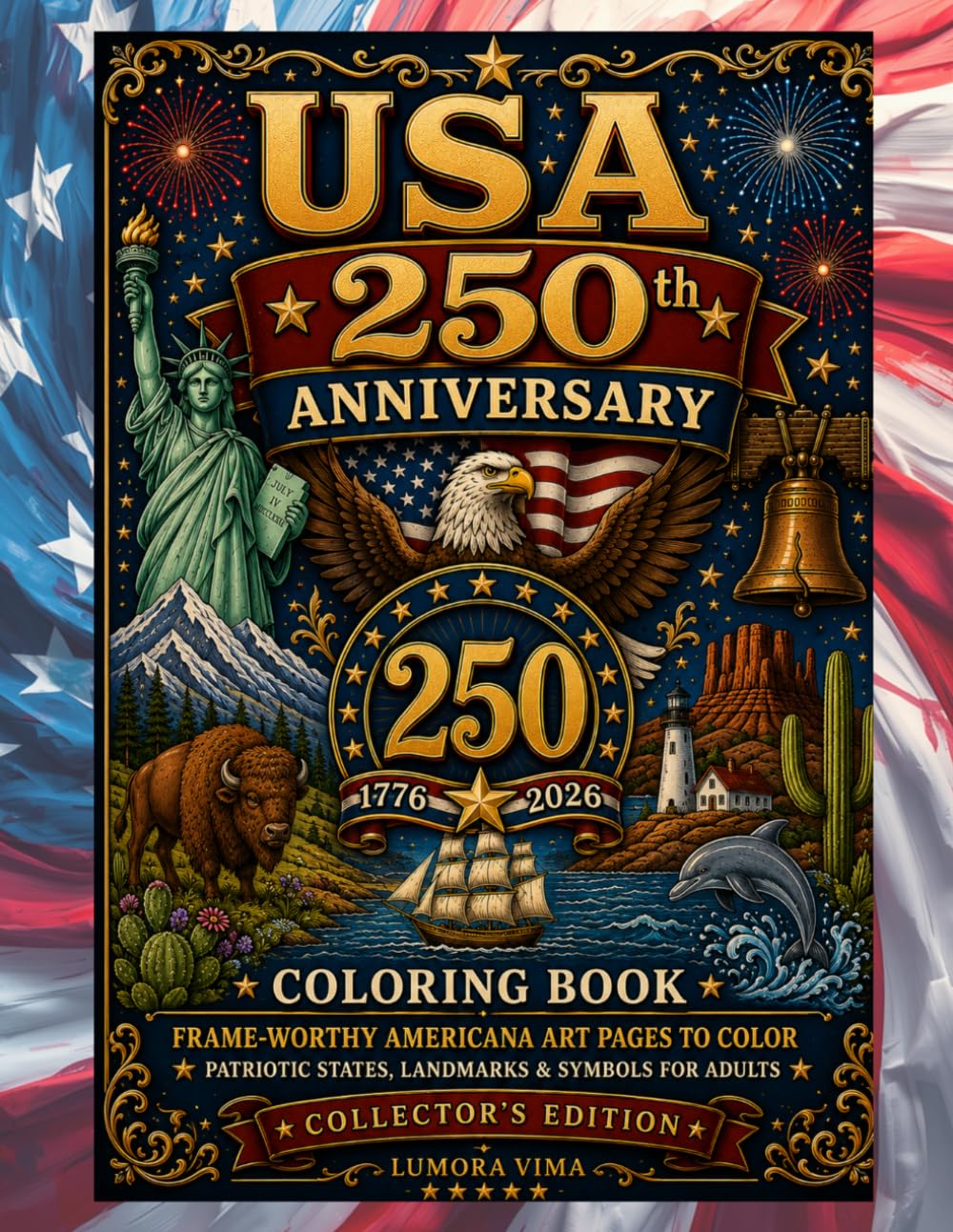 USA 250th Anniversary Coloring Book: Patriotic Americana Art Prints Featuring American States, Landmarks & Relaxing Designs for Adults and Teens
