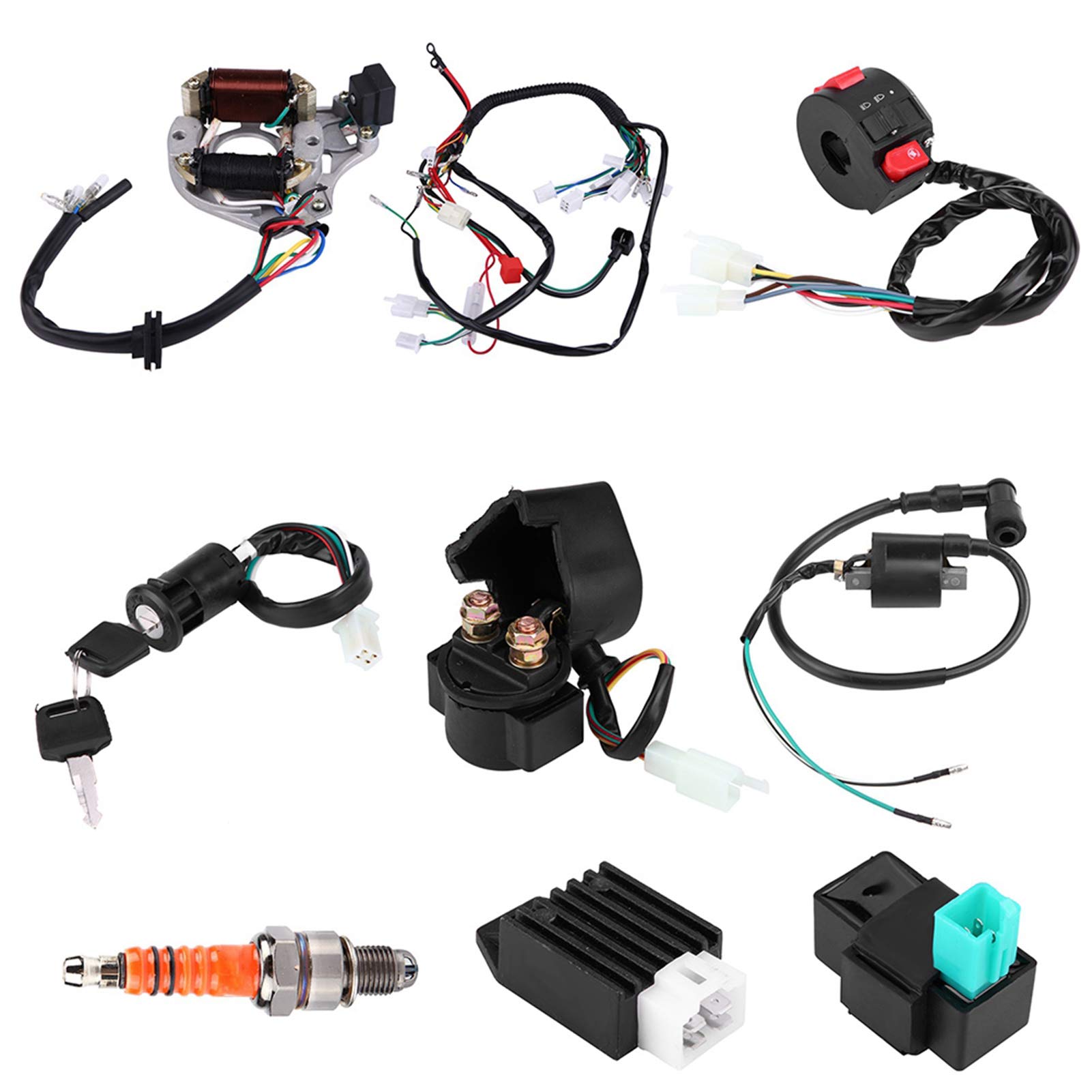 Bobina de encendido CDI, bujía 50 70 90 CDI Conjunto de arnés Kit de cableado ATV Arranque eléctrico QUAD