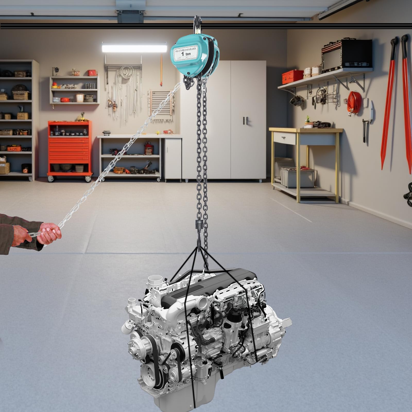 Handkettenzug 1 T Traglast, Kettenzug mit 6m Hubhöhe & 360° drehbarem Haken | Hochleistungs Flaschenzug, manuelles Hebezeug für Garage, Werkstatt und Lager