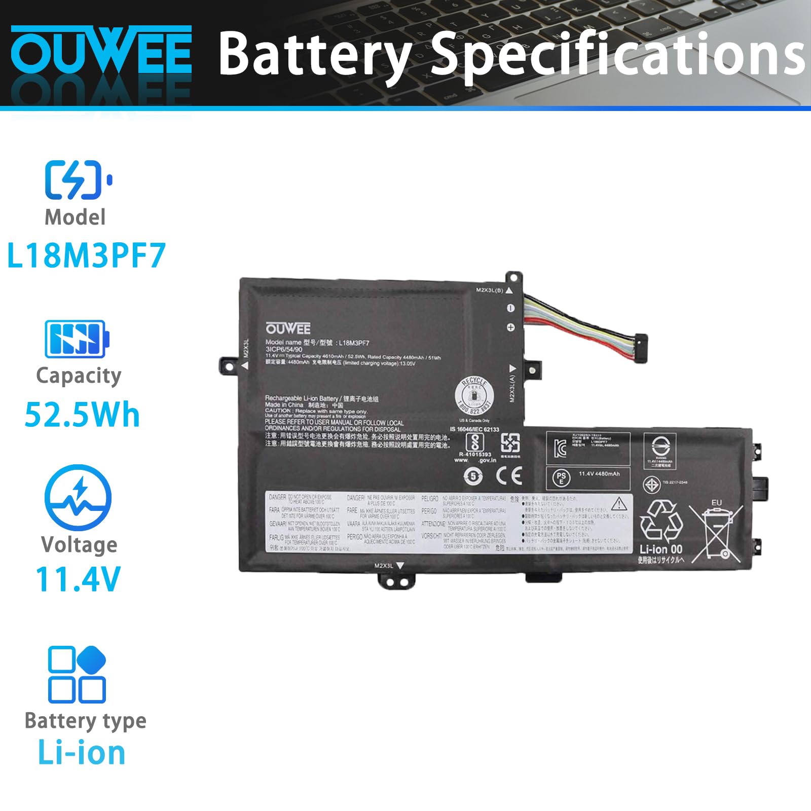 Amazon.com: OUWEE L18M3PF7 Laptop Battery Compatible with Lenovo