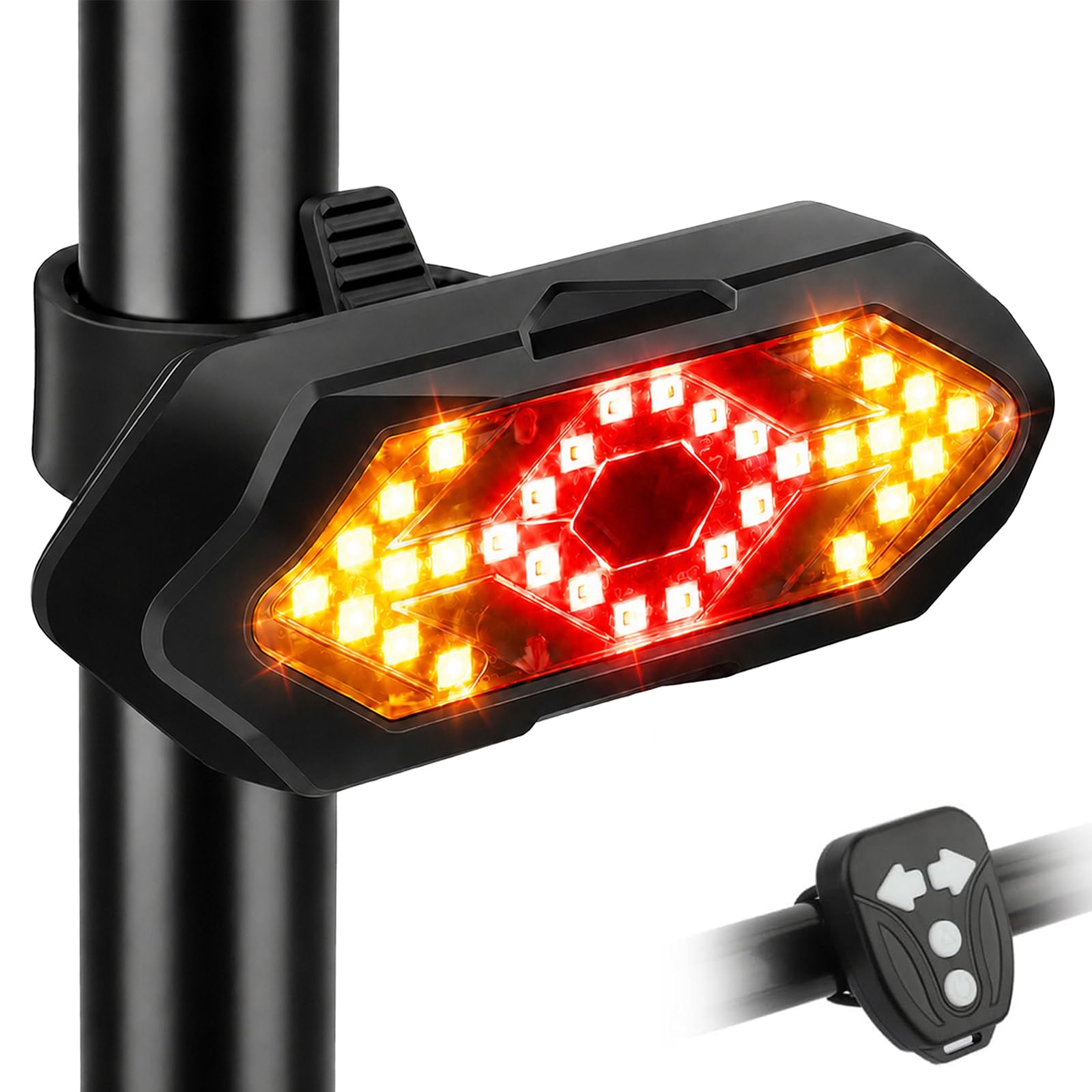 Blinker E Scooter,Fahrrad Rücklicht, Fahrrad Blinker,LED Fahrrad Hecklicht USB Wiederaufladbar mit Funkfernbedienung, Blinker für Fahrrad mit 120 dB Hupe, Wasserdicht, 5 Lichtmodi