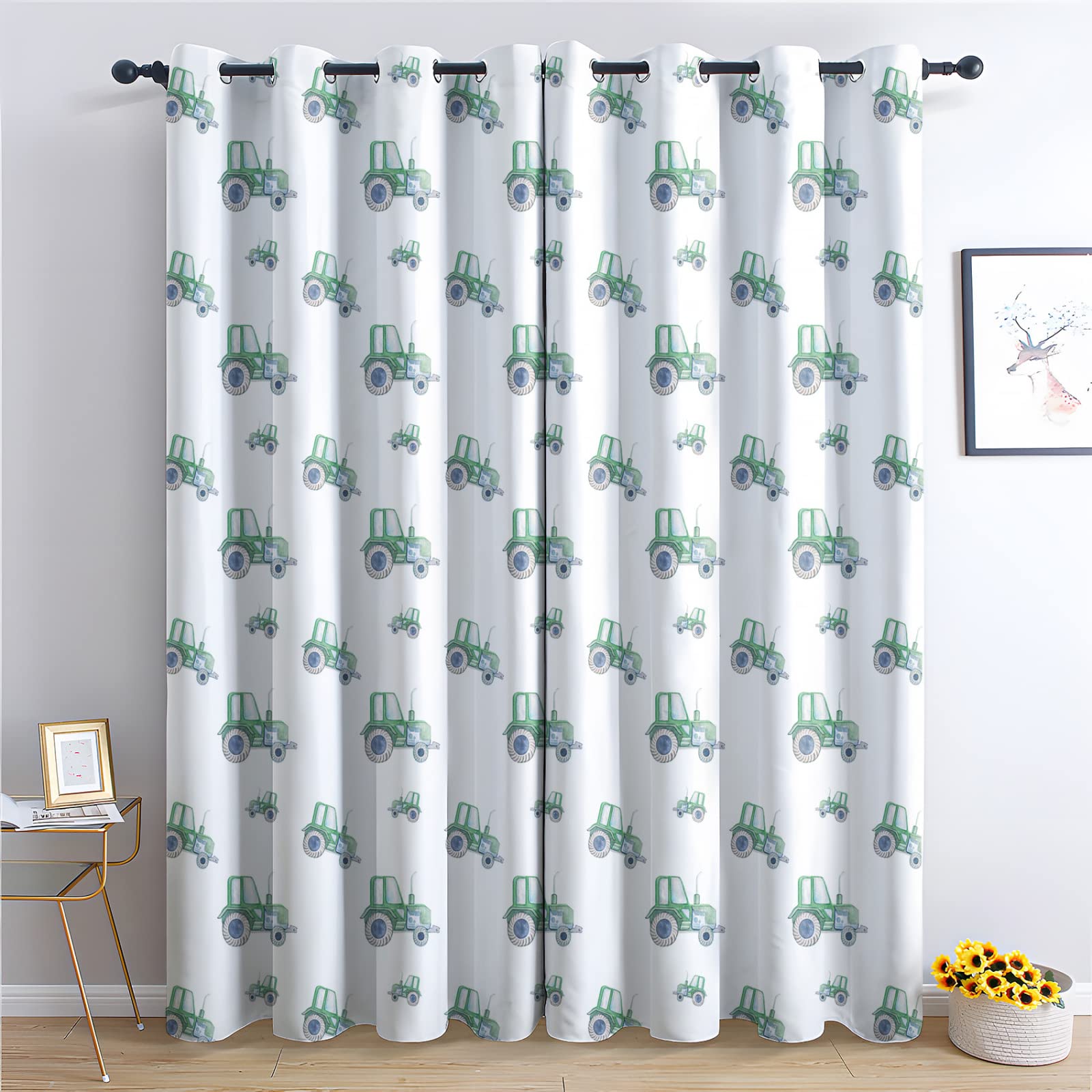 Exquisite Blackout Curtains Tractor Curtains for Bedroom Living Room, Blackout Curtains 90 Drop - Thermal Insulated Eyelet Drapes, Patterned Window Treatments, 90x90 Inch (W X L), 2 Panels