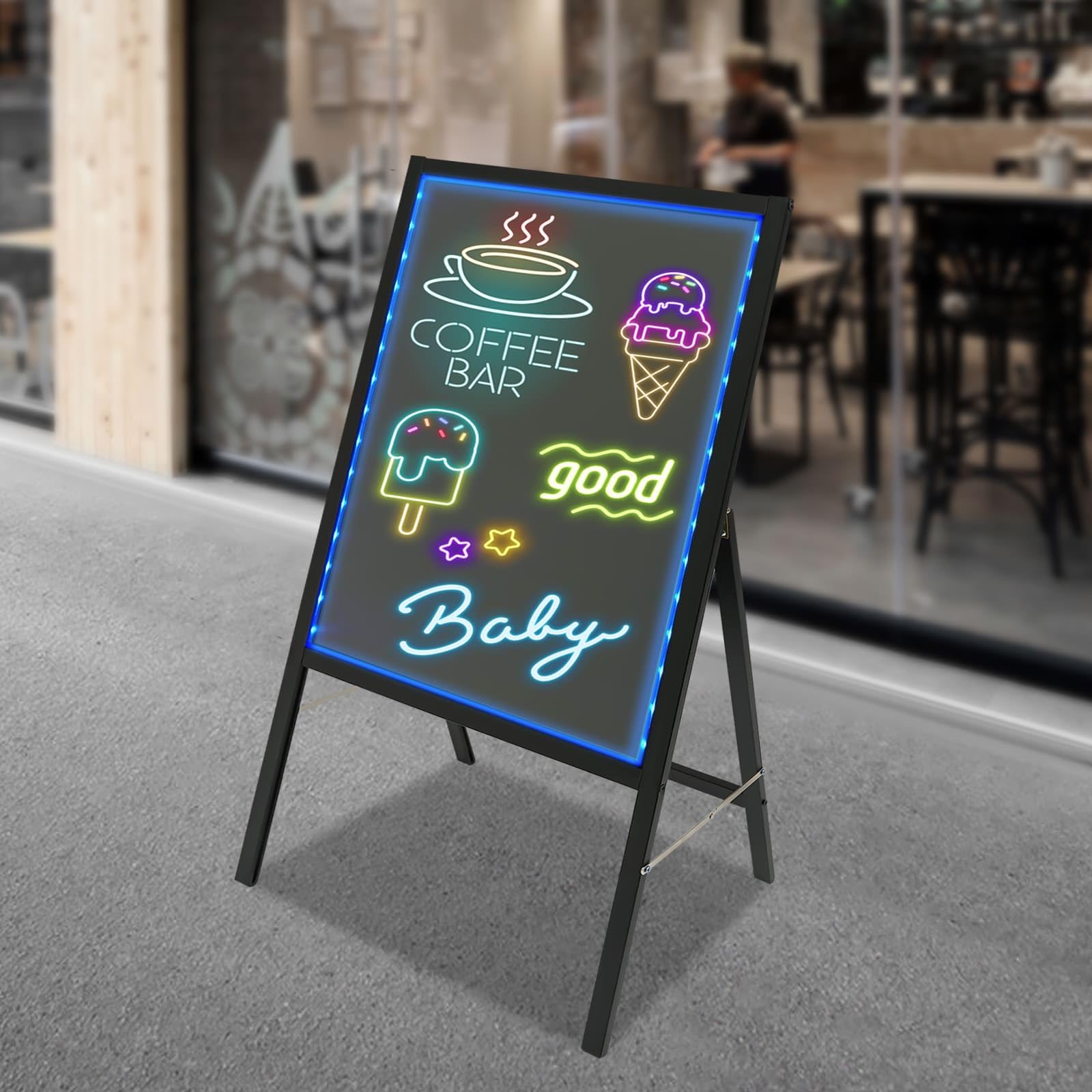 Panneau Publicitaire LED, Tableau d'Affichage Sur Pied avec 8 Marqueurs Fluorescents et Télécommande, 11 Modes Clignotants, Léger et Pliable, Pour Bars, Cafés, Restaurants, Magasins
