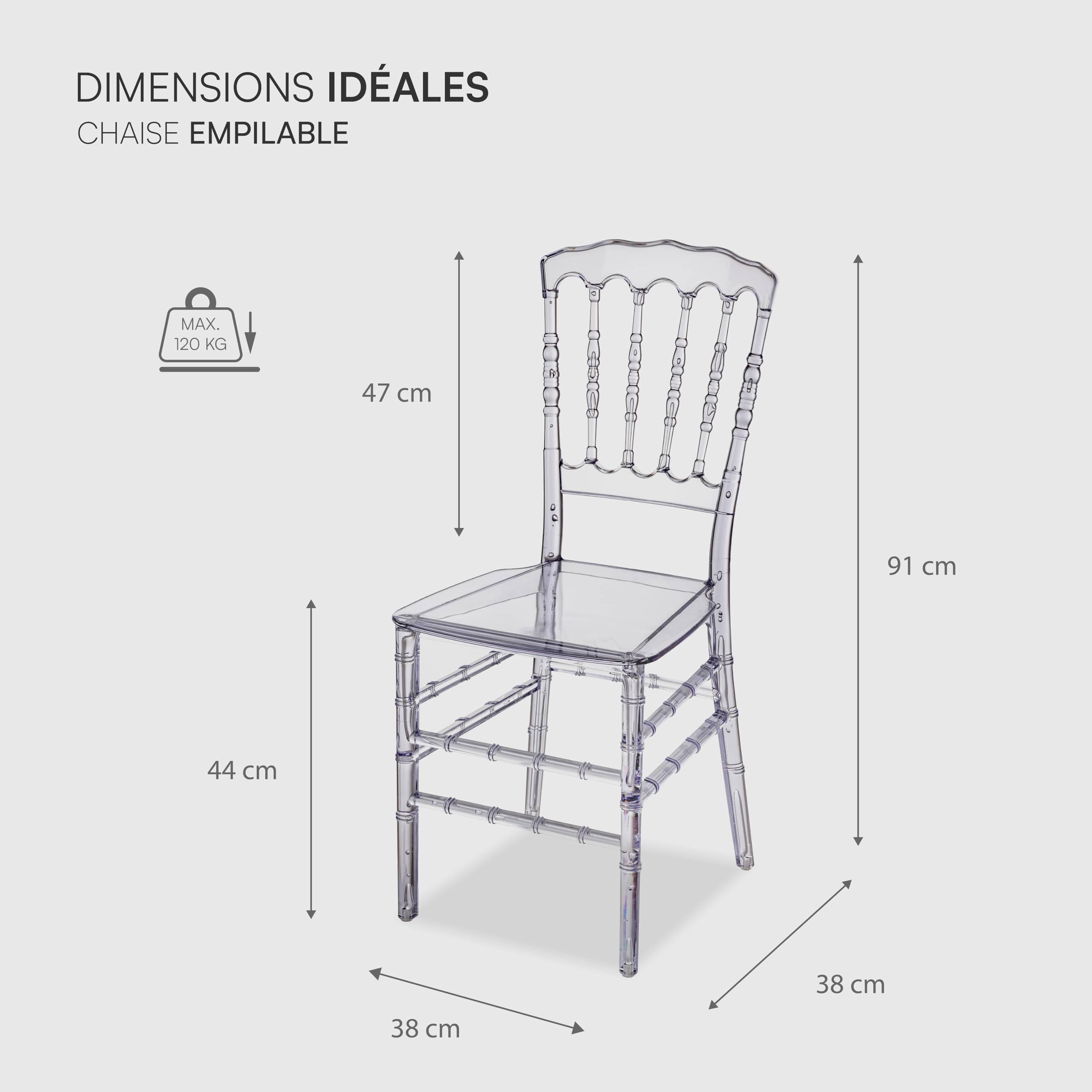 Baroni Home Set de 4 Chaises en Polycarbonate Transparent, Assise au Design Élégant Empilable et Imperméable pour Salon, Salle à Manger, Chambre à Coucher, 38X38X91 cm, Bambou