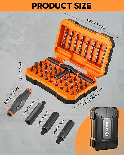 Miniatura 8 de Saker Kit de destornilladores magnéticos 42 en 1 con mango en T de trinquete y caja de almacenamiento compacta, juego de puntas múltiples para el