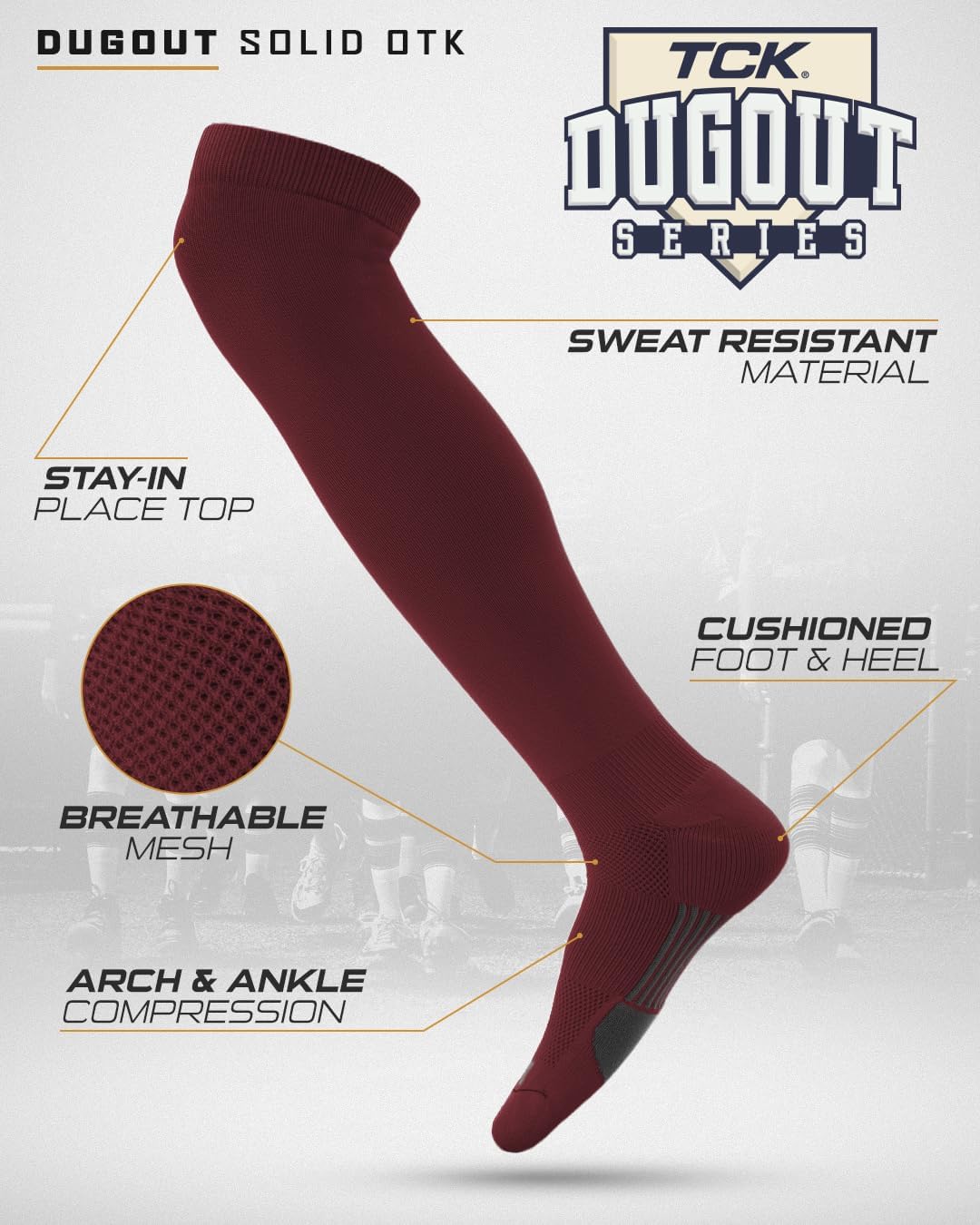 TCK Dugout Over-the-Knee Performance Socks | Moisture-Wicking Athletic Socks for Baseball, Softball & Football | Made in USA - Image 3