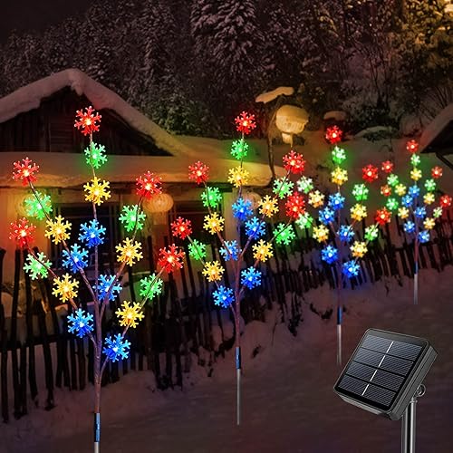 Miniatura 2 de Homeleo Juego de 4 luces solares de Navidad al aire libre, 80 luces LED multicolor de estaca de copo de nieve, árbol de Navidad de copo de nieve