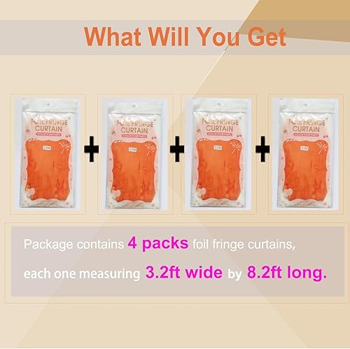 Miniatura 9 de Cortinas de fondo de serpentinas doradas, paquete de 4 cortinas de flecos dorados de 3.2 x 8.2 pies para cabina de fotos, suministros de fiesta de