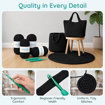 Katech 400g T Shirt Yarn for Crocheting, Elastic Fabric Yarn for Bag-Black