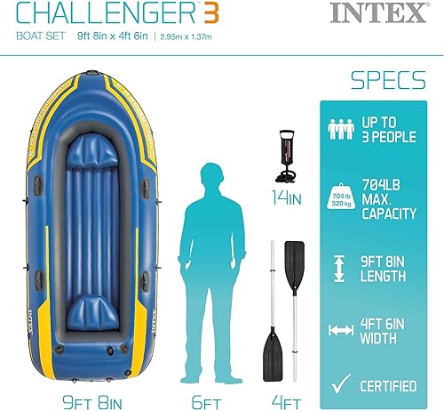 Miniatura 2 de INTEX Challenger - Serie de botes inflables incluye remos de barco de lujo y bomba de alto rendimiento - PVC superfuerte - cámaras de aire triples -