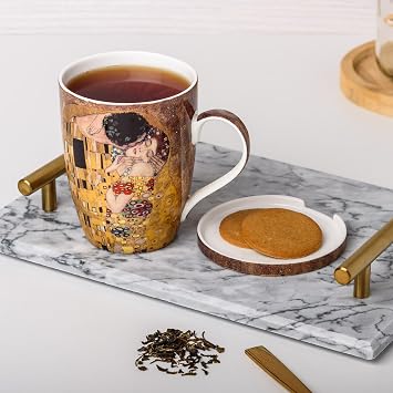 McIntosh Gustav Klimt The Kiss Fine Bone China (15 oz) Tea Mug with Infuser and Lid in Matching Gift Box