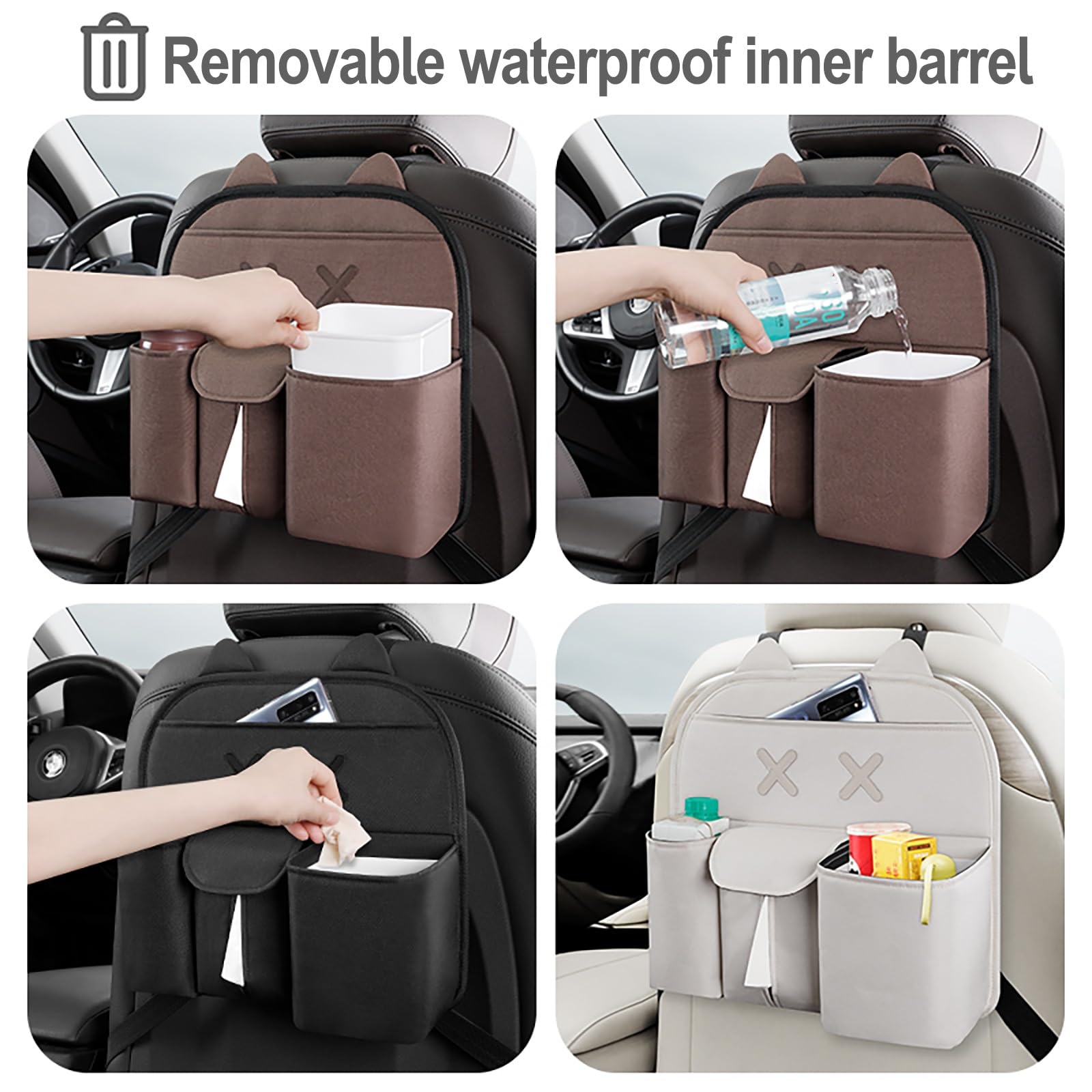 Organizer per seggiolino Auto con Spallacci Regolabili in Lunghezza, Auto Organizzatore Kick Mats Impermeabile Sedile Posteriore, Organizer per sedili Posteriori con(Black)
