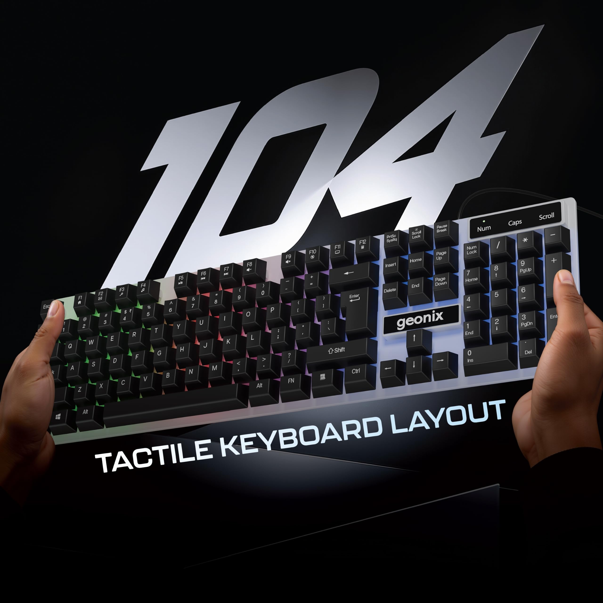 GEONIX Cruiser K5, Wired Gaming Keyboard, 104 Keys, 1.5m Cable, 12 Multimedia Keys, , RGB Colour, Plug and Play — Amazon image 3