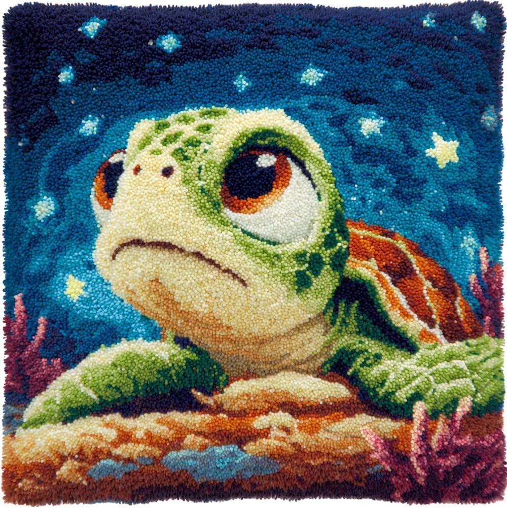 FWRTYCB Latch Hook Pillow Kit,Turtle DIY Needlework Pillow Cover
