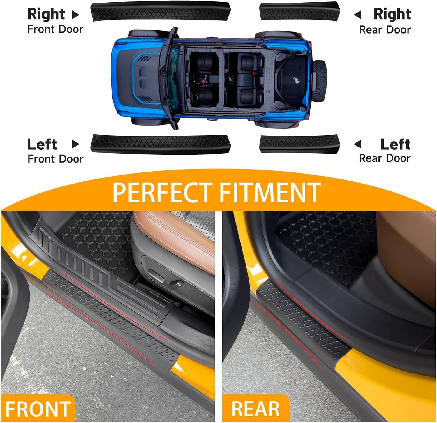 Door Sill Guards Compatible with 2021-2025 Bronco Sport Door Entry Protector Door Sill Edge Guards for 2024 Bronco Sport Accessories
