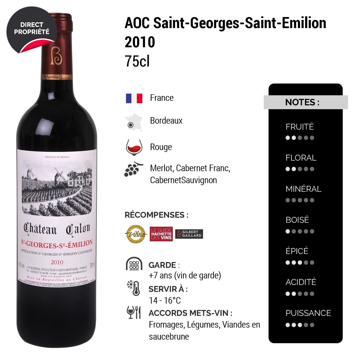 Château Calon Saint-Georges-Saint-Emilion - Rouge 2010 - Vin Rouge de Bordeaux (3x75cl)