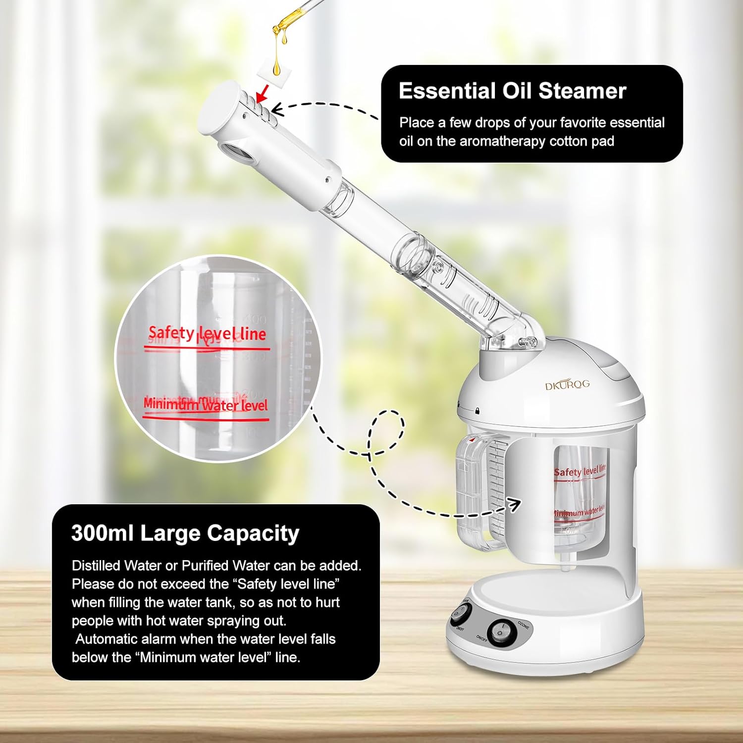 Nano Ionic Facial Steamer with Removable Water Cup, Face Steamer 360° Rotatable Sprayer Warm Mist Face Humidifier for Home and Beauty Salon, Facial Deep Cleaning (White) - Image 5