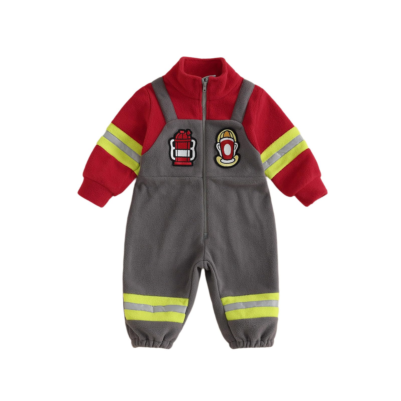 ensswliz Infant Baby Boy Romper Long Sleeve Zip Up Furry Fireman Outfit for Halloween Cosplay (A-Gray, 2-3T)