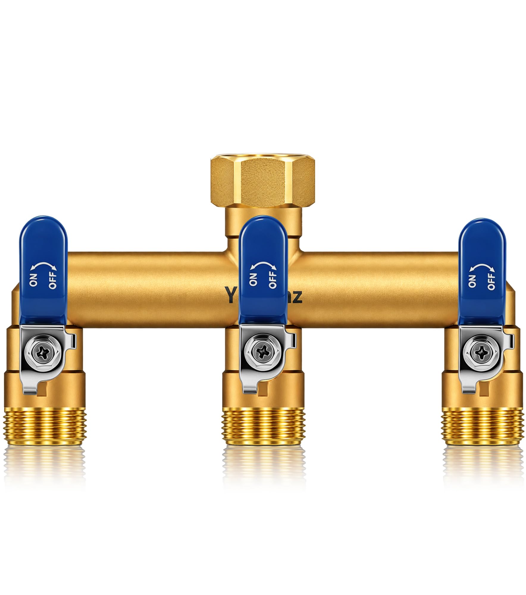 3-Way Garden Hose Splitter, Heavy-Duty Brass, 3/4" GHT (Blue）