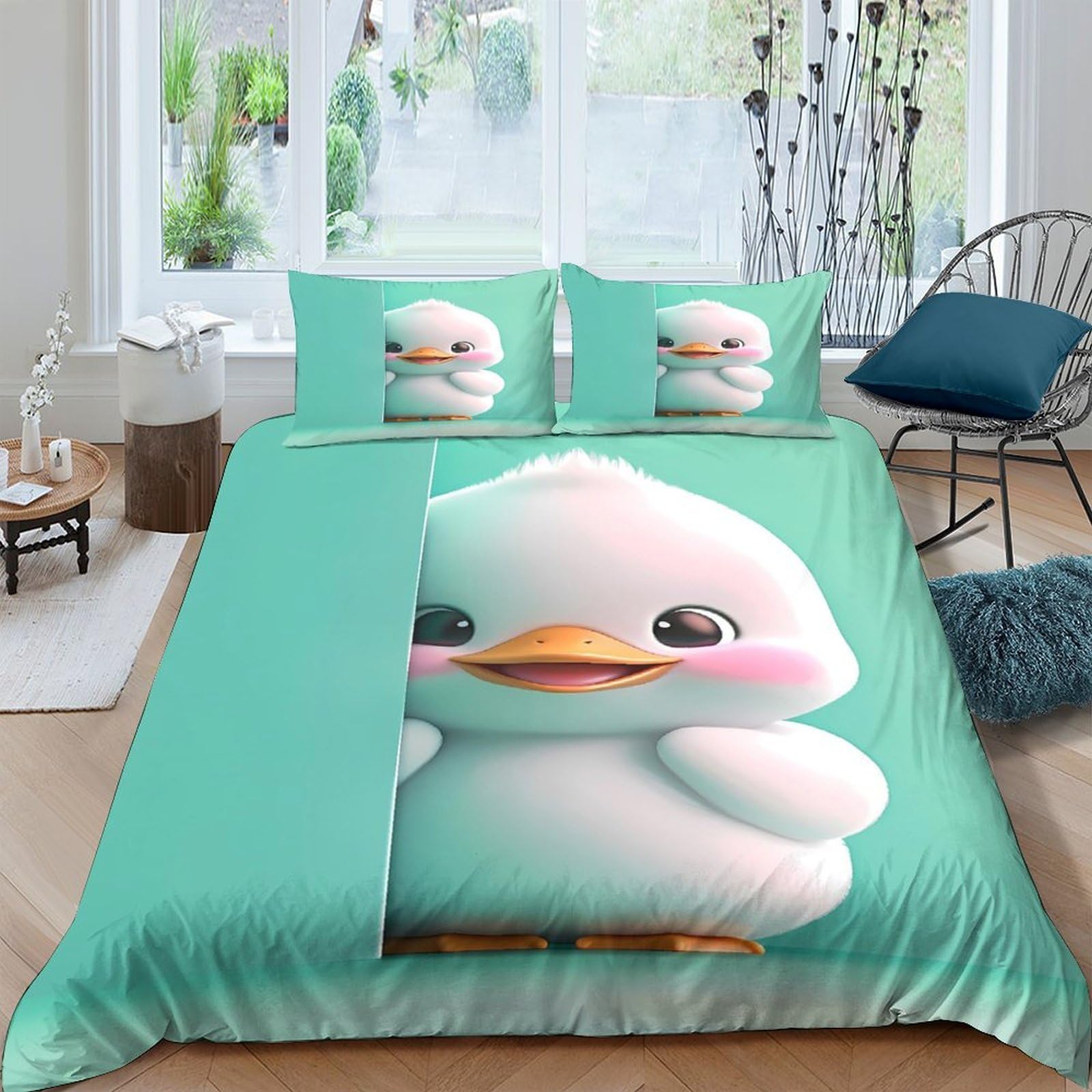 Ctjqhvkz Style-5 3D Printed Cute Duck Fitted Sheet Microfiber Green Cartoon Bed Cover Anti-Slip Machine Washable Bedroom Decor For Home Dorm Single（135X200cm）