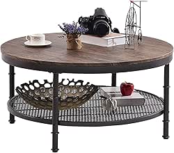 GreenForest Coffee Table Round 35.8 inch Industrial 2-Tier Sofa Table