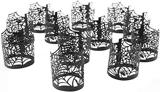Candle Wraps 50pcs Tea Light Votive Wraps Paper Halloween Tealight Candle Holder Spiderweb Laser Cut for Halloween Party Favors Supplies Haunted House Decorations - Buy now
