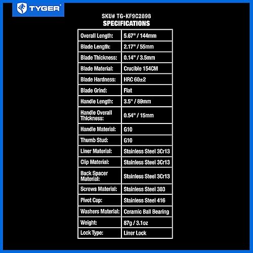Miniatura 9 de Tyger K7 EDC Cuchillo de bolsillo plegable Hoja de acero negra lavada a la piedra de 154CM Mango G-10 TG-KF9C2898