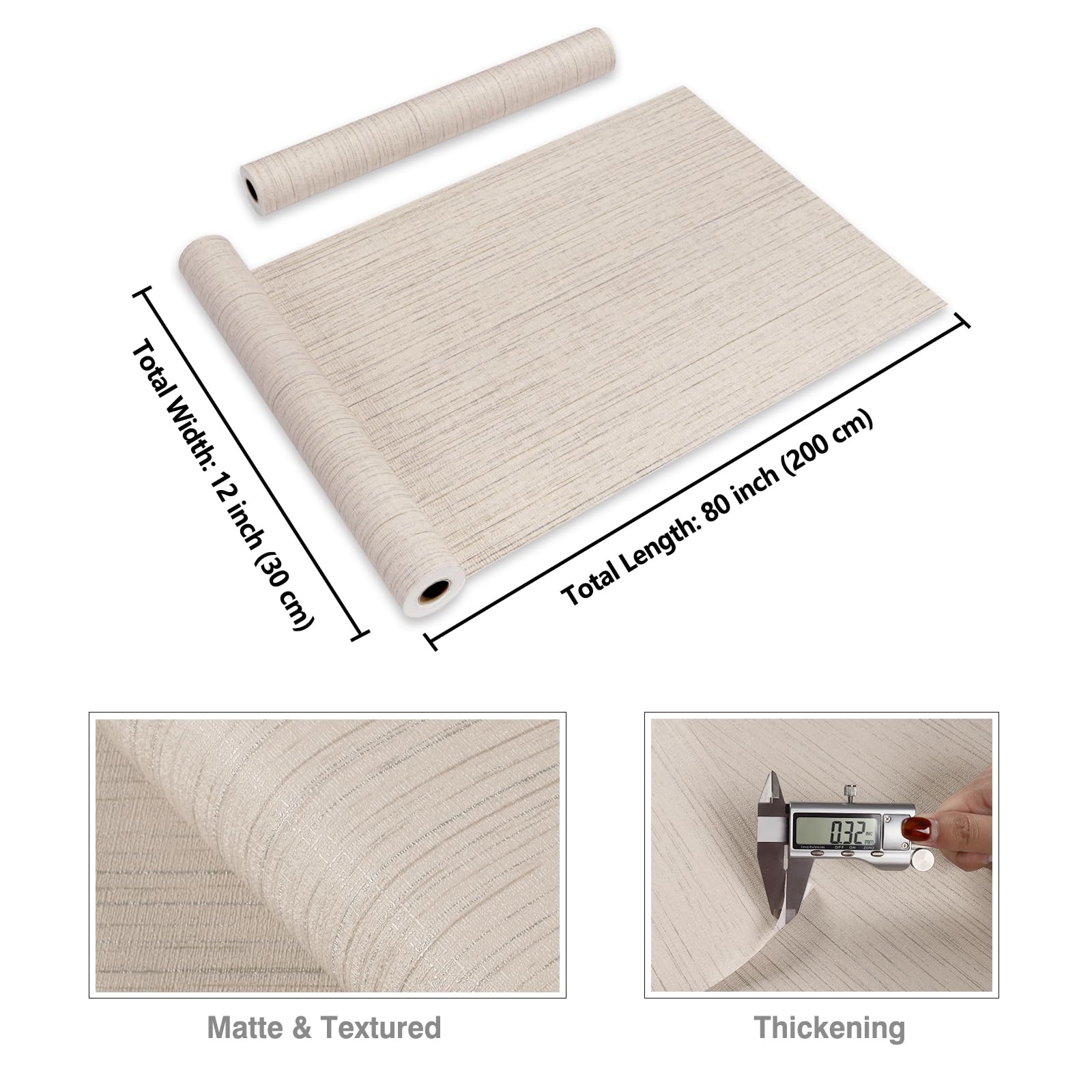 CRE8TIVE Carta da Parati Adesiva Lino Beige Muro Tessuto Non Tessuto Pellicola Adesiva per Mobili Cucina Camera da Letto Soggiorno 30cm x 200cm