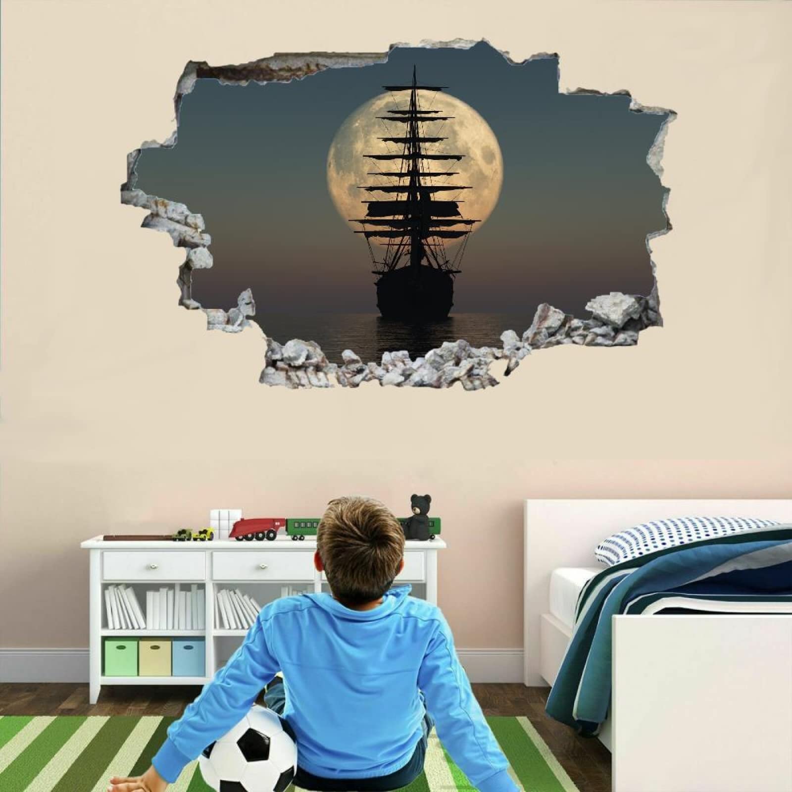 Decorazione Da Parete 3D, Barca Stanza Delle Autoadesivo Della Parete Smontabile Luna Decalcomanie Per Camera Da Letto Per Bambini Nursery Decorazioni Per Matrimoni Regalo 75x113cm