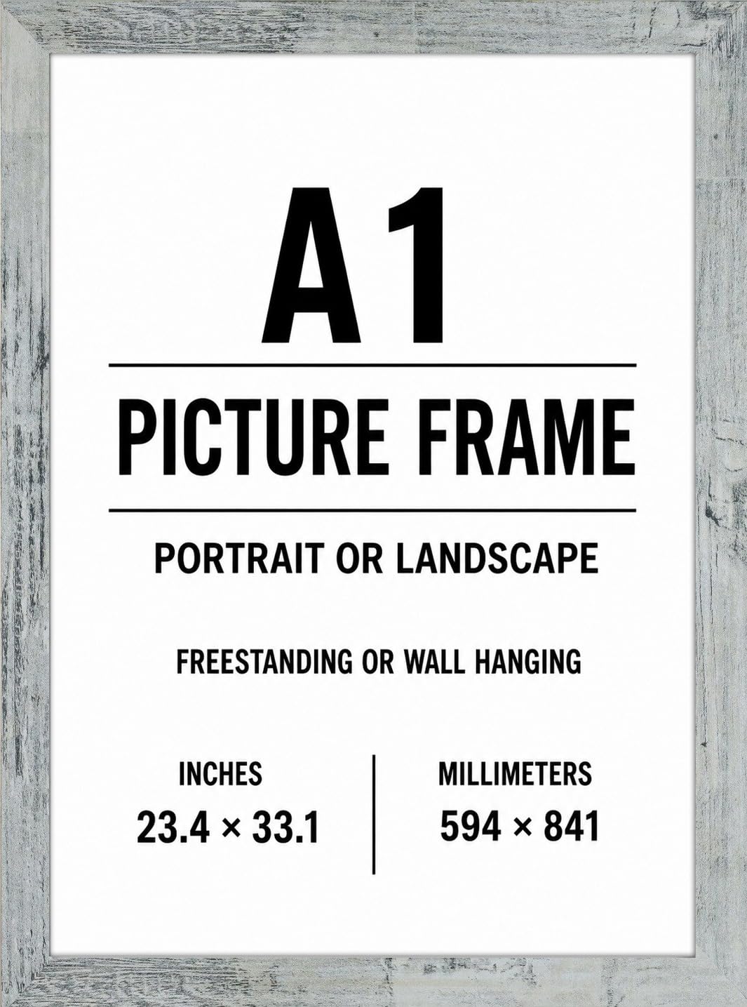 OSUK A1 Frame Rustic Grey In Size 59.4 x 84.1 cm Picture Frame A1 Photo Frame with Clear Perspex Front & Wall Mounting to Hang Portrait or Landscape - Large A1 Poster Frames