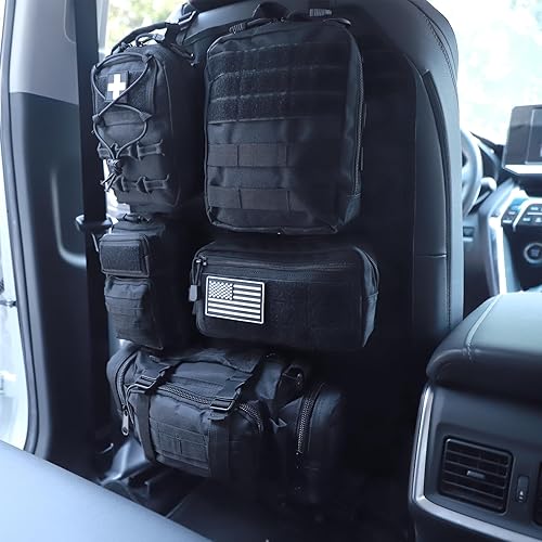 Miniatura 8 de Organizador táctico universal para respaldo de asiento, bolsa de almacenamiento con 5 bolsas Molle desmontables para todos los vehículos como Jeep