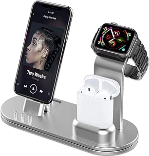 OLEBR Aluminum Charging Stand Compatible with iWatch 5 and 4 Watch Charging Stand for AirPods, iWatch Series 5/4/3/2/1,iPhone 11/ Xs/X Max/XR/X/8/8Plus/7/7 Plus /6S /6S Plus/iPad-Silver - coolthings.us