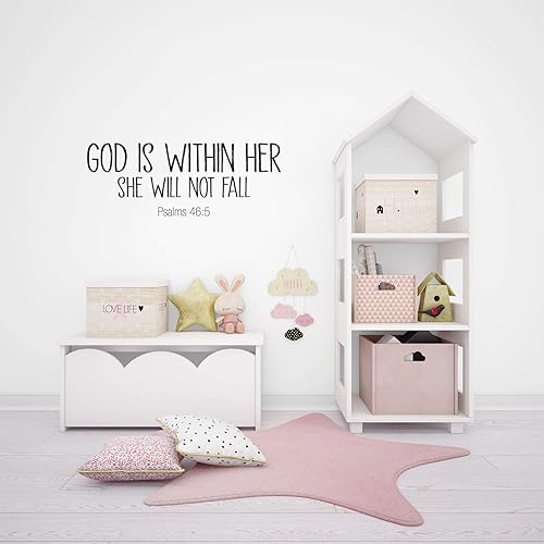 Miniatura 2 de Calcomanía de vinilo con versículo bíblico con texto en inglés "God Is Within Her She Will Not Fall" (Salmo 465), diseño decorativo para la pared,
