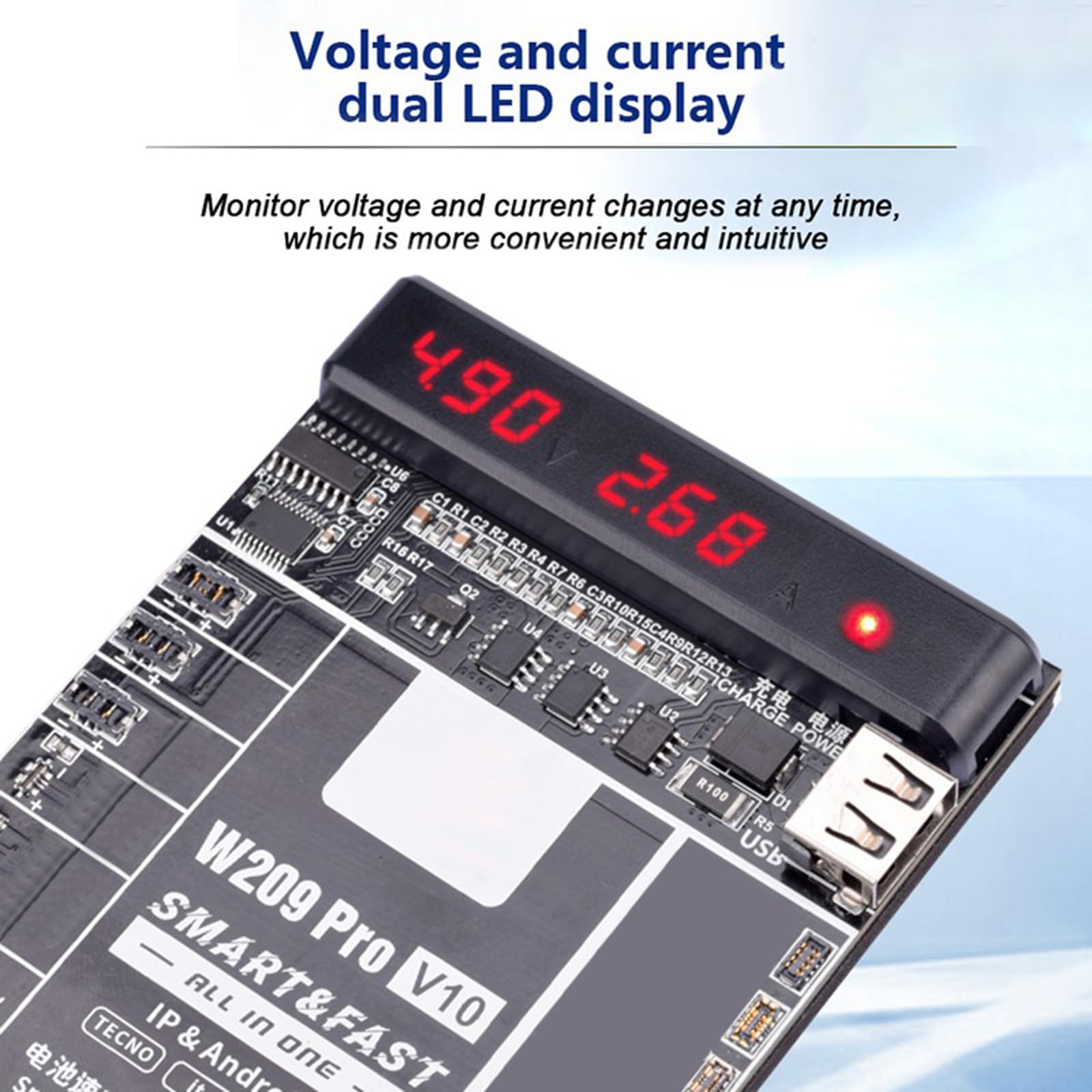 Scheda attivazione della batteria W209 V10 con monitoraggio in reale per circuito del tester per la ricarica rapida del telefono Appassionati fai da te