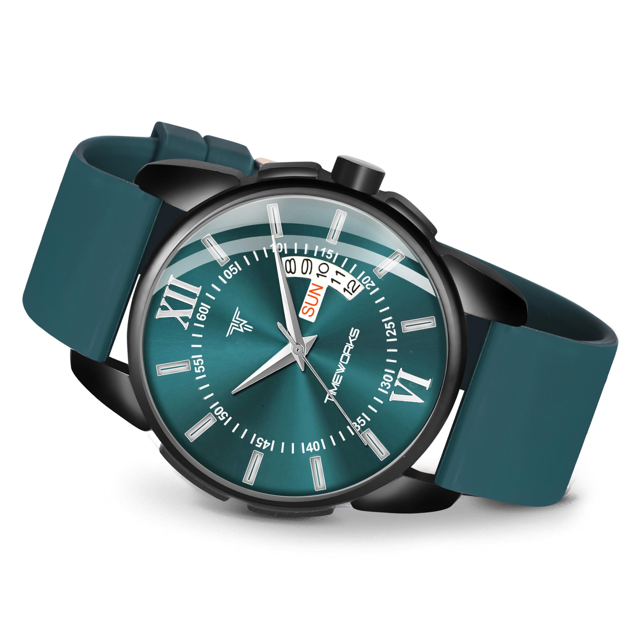 timeworks 483NLI17 Analogue Day & Date Watch for Men & Boys with 3D Dome Glass, Sea Green Dial & Dark Green Silicon Strap-picture-19
