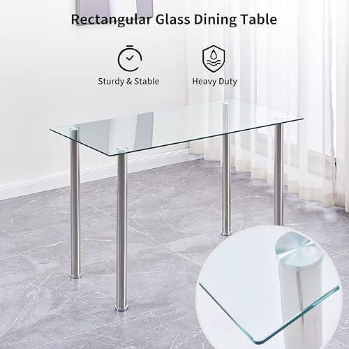 Miniatura 3 de paonne Juego de mesa de comedor y silla de vidrio de 7 piezas, juego de mesa de comedor para 6 mesas de cocina con 6 sillas, mesa rectangular de