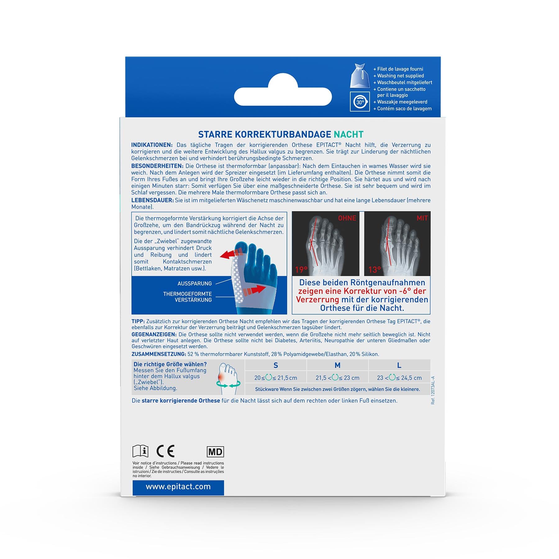 Epitact | Hallux Valgus Flexible Korrekturbandage Für Der Nacht Begrenzt Die Entwicklung Des Hallux Valgus & Lindert Schmerzen Während Aktiven Tätigkeiten Am Tag Für Beide Füße (L)