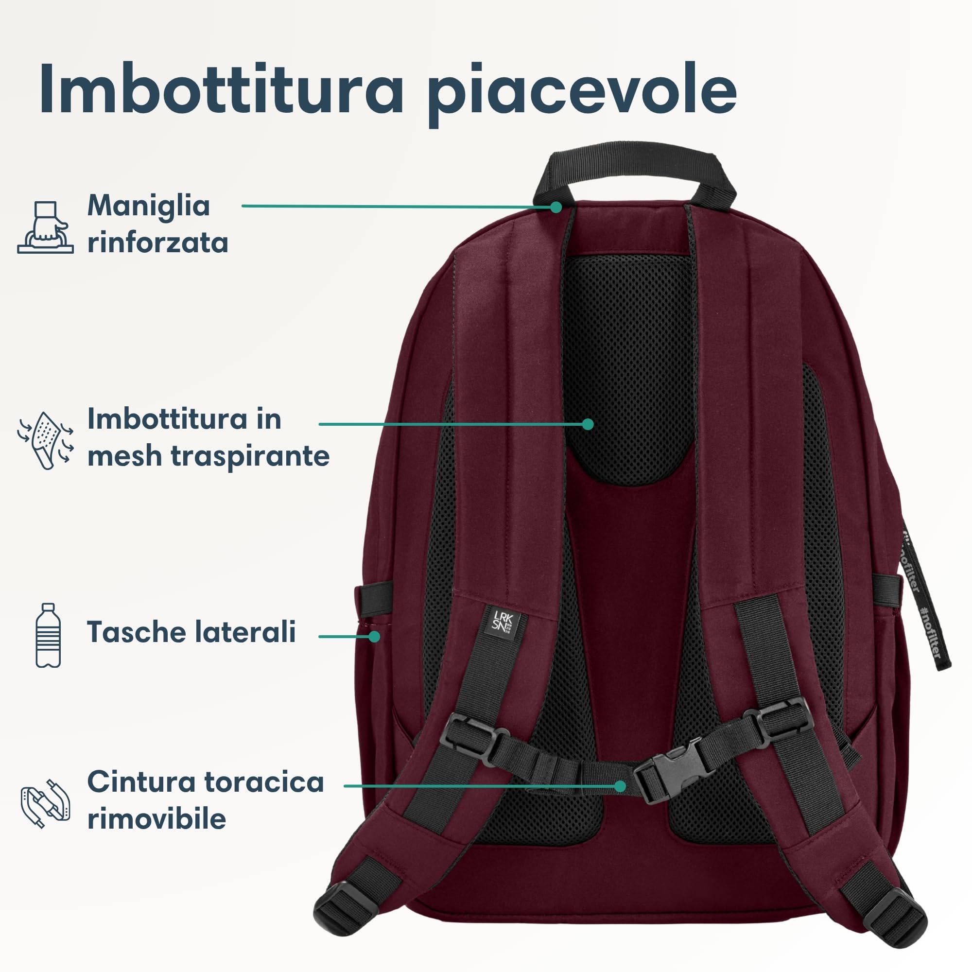 LARKSON Zaino Scuola Rosso - No 3 Advanced - Zaini Ragazza & Ragazzo Per Scuola Media Superiore, Università - Zaino Grande per Porta PC 16 Pollici - 24L - In PET - Idrorepellente