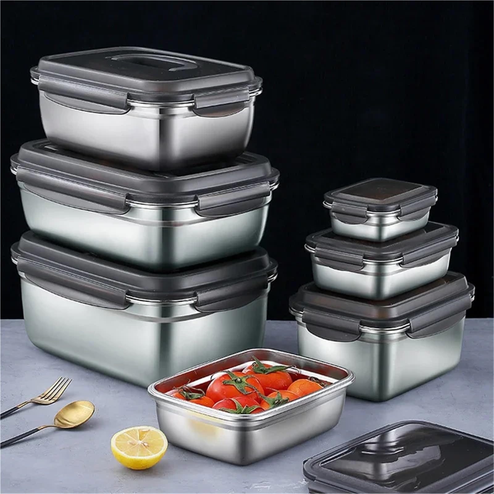 Portavivande In Acciaio Inox Contenitori for alimenti Bento Box in acciaio inox 304, for frigorifero, for la conservazione di, portatili, for esterni, 7 misure a scelta(7500ml)