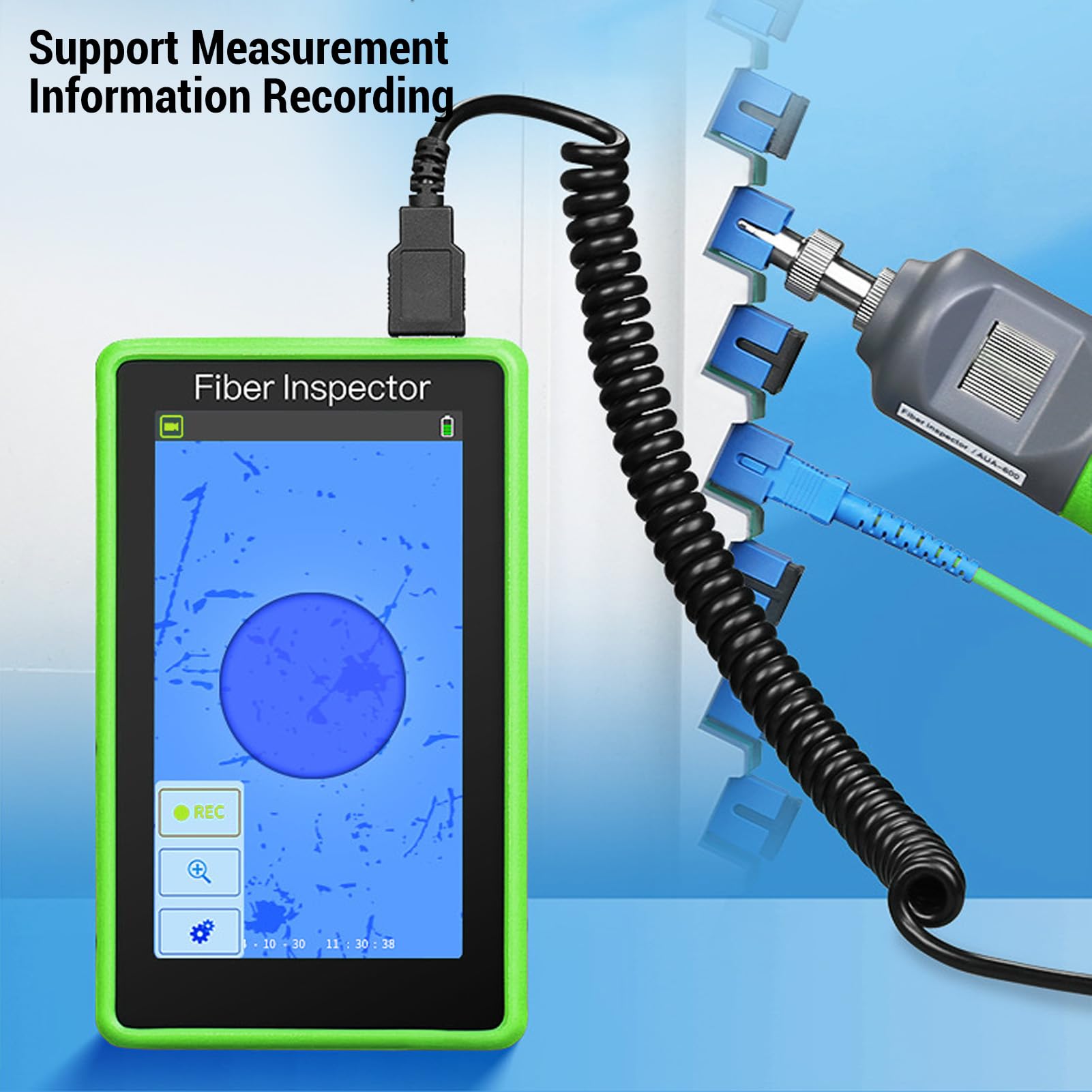 Faser -End -Gesichtsdetektor, Faser -Optik -Inspektion Mikroskop Faseranschluss Inspector 5 Zoll LCD -Touchscreen, 400 -fache Vergrößerung mit SC FC ST LC Männliche Weibliche