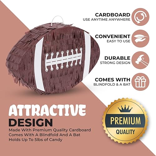 Miniatura 4 de Paquete de piñata de fútbol con una venda y un murciélago (16 x 10 x 4 pulgadas), piñata de fútbol para niños, perfecta para fiestas de cumpleaños,