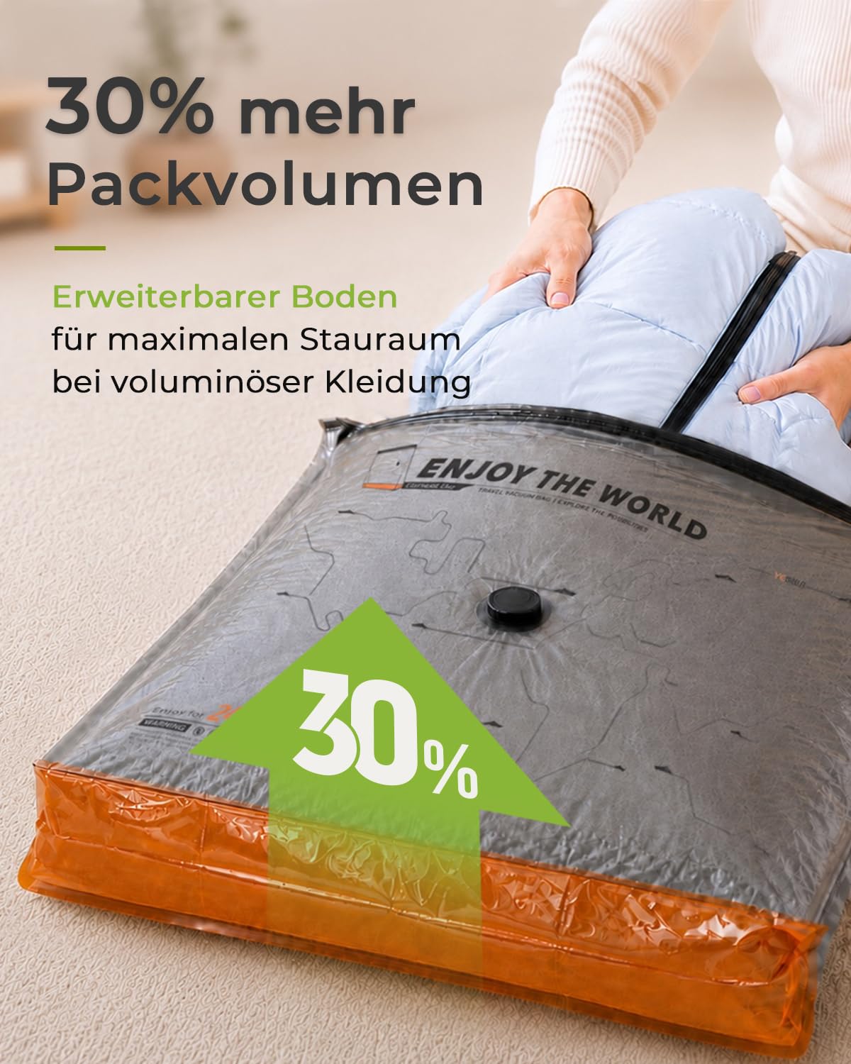 Vacbird 20 Stück Vakuumbeutel für Kleidung mit kabelloser Vakuumpumpe, 8 x 40x54cm, 8 x 47x64cm, 4 x 47x64x12cm, platzsparende Vakuumierbeutel für Kleidung – ideal für Reisen und Kofferorganisation